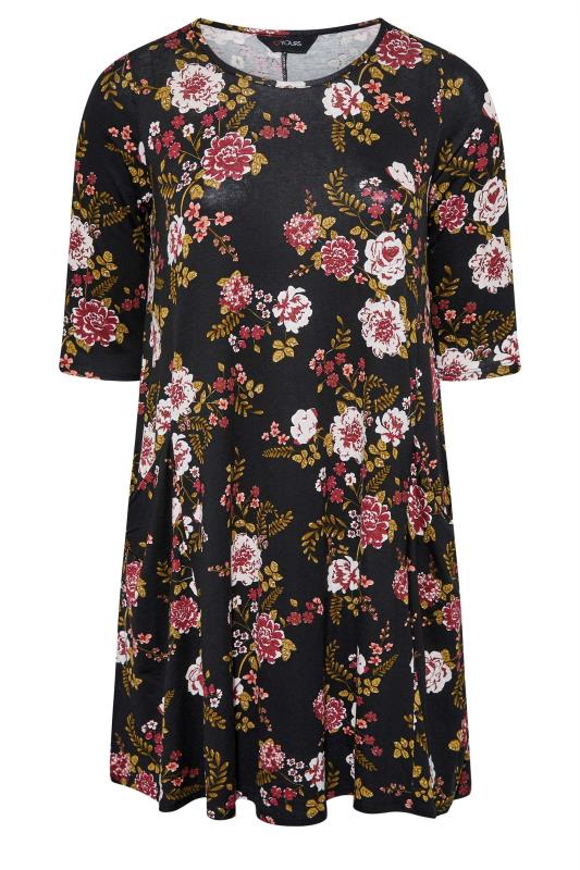 Plus Size Black Floral Print Drape Pocket Dress | Yours Clothing 6