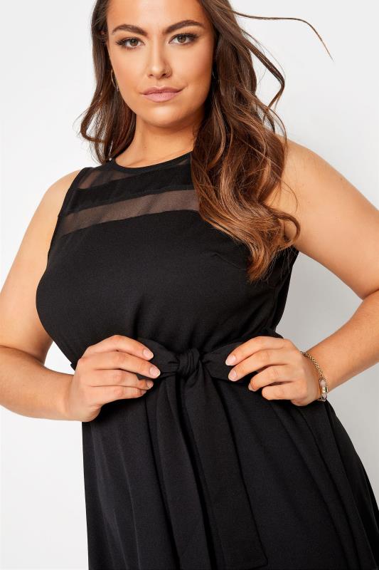 YOURS LONDON Plus Size Black Mesh Panel Skater Dress | Yours Clothing 4