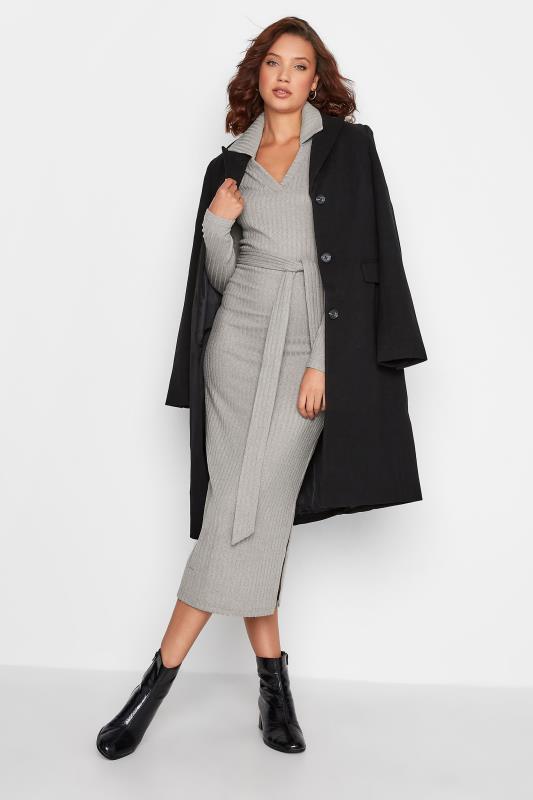 LTS Tall Grey Belted Knitted Dress 2