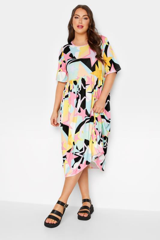 Plus Size LIMITED COLLECTION Black & Pink Star Print Midaxi Smock Dress | Yours Clothing 1