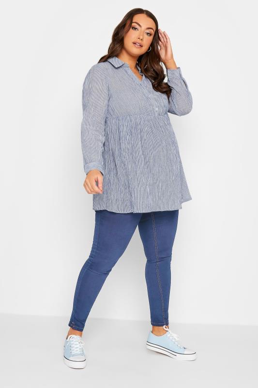 BUMP IT UP MATERNITY Plus Size Blue Stripe Popover Shirt | Yours Clothing 2