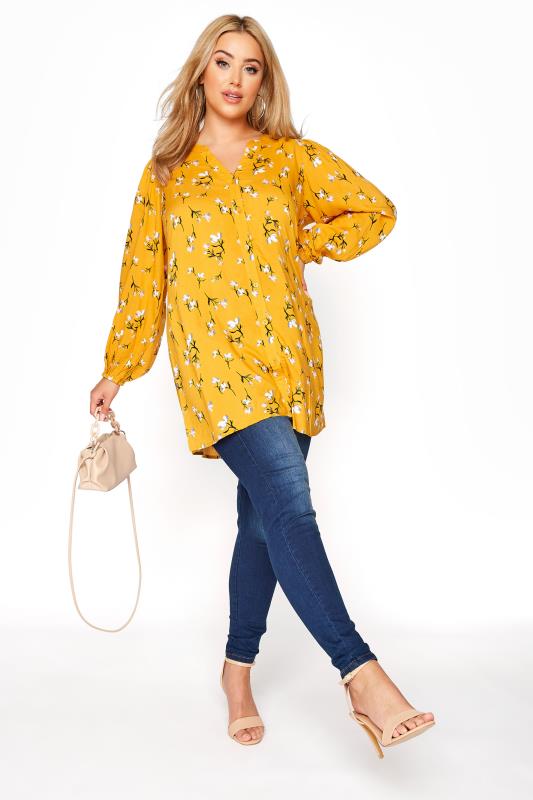 YOURS LONDON Yellow Floral Long Sleeve Blouse_B.jpg