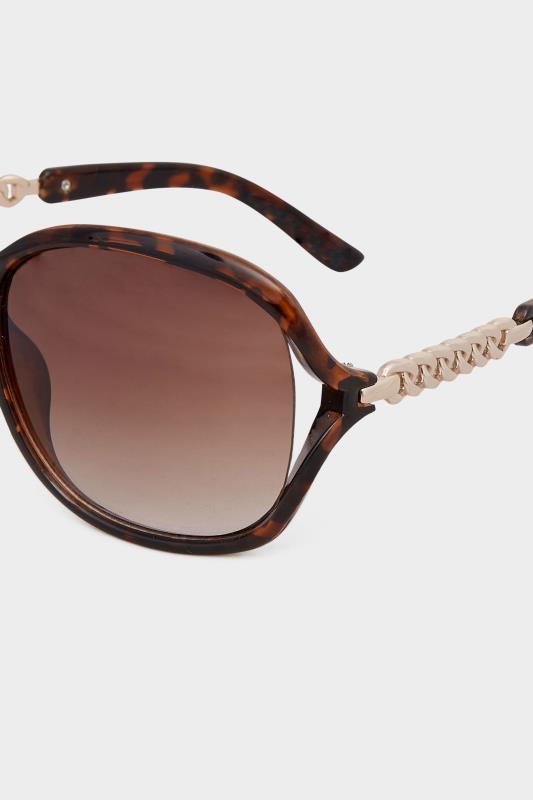 Plus Size Brown Tortoiseshell Chain Arm Sunglasses | Yours Clothing 4