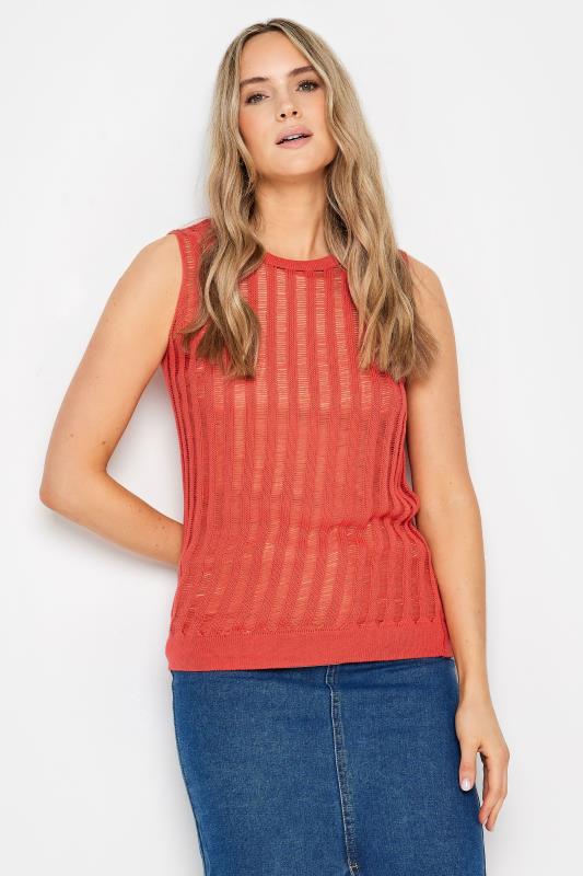 LTS Tall Women's Coral Orange Crochet Vest Top | Long Tall Sally 1