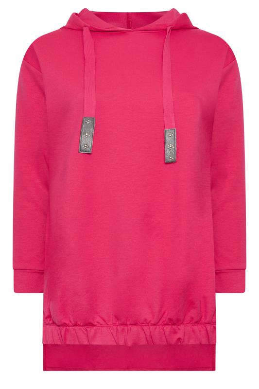 Plus Size Pink Embellished Tie Hoodie | Yours Clothing 5