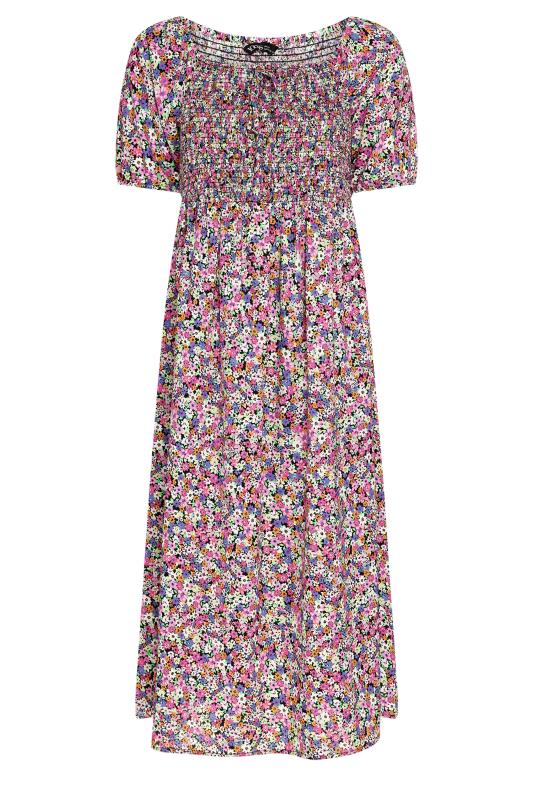 YOURS Plus Size Pink Ditsy Floral Print Shirred Maxi Dress | Yours Clothing 6