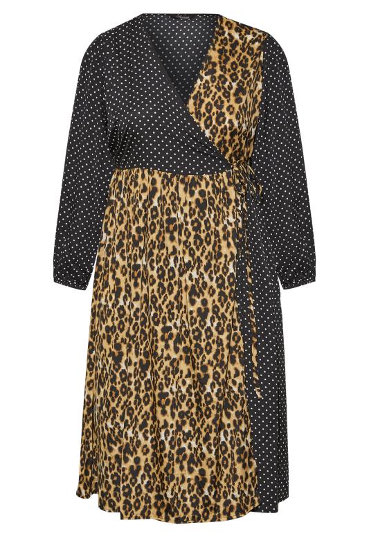 LIMITED COLLECTION Plus Size Black Contrast Leopard Polka Dot Wrap Dress | Yours Clothing 6