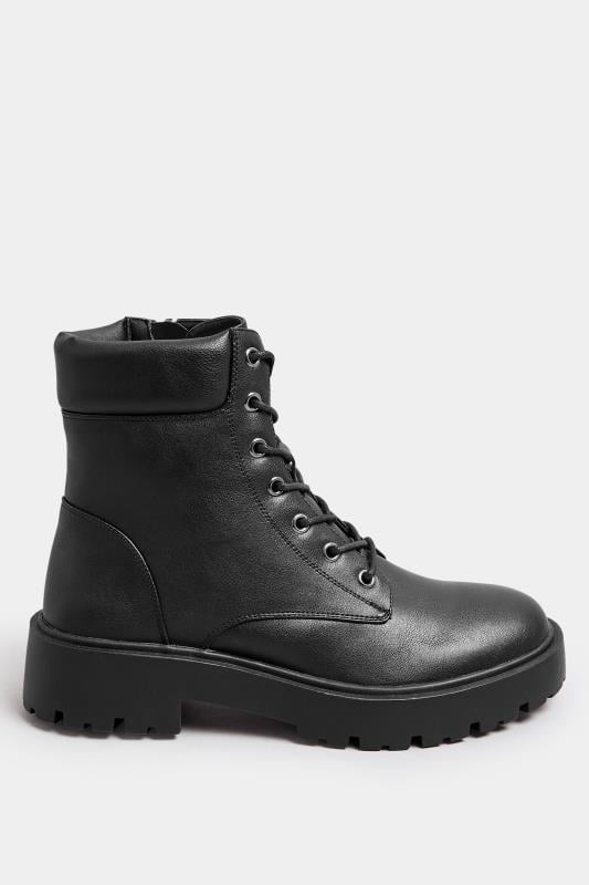 Black Chunky Lace Up Boots In Wide E Fit | Yours Clothing  3