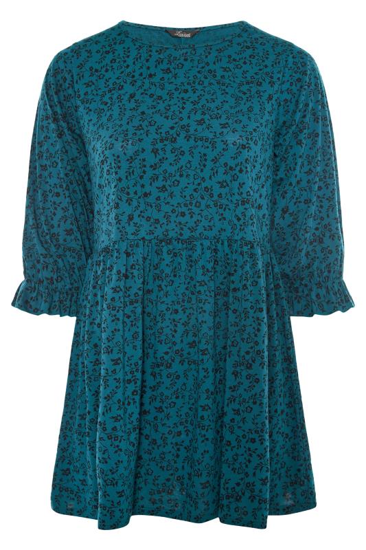 LIMITED COLLECTION Curve Teal Blue Ditsy Print Frill Peplum Top 5