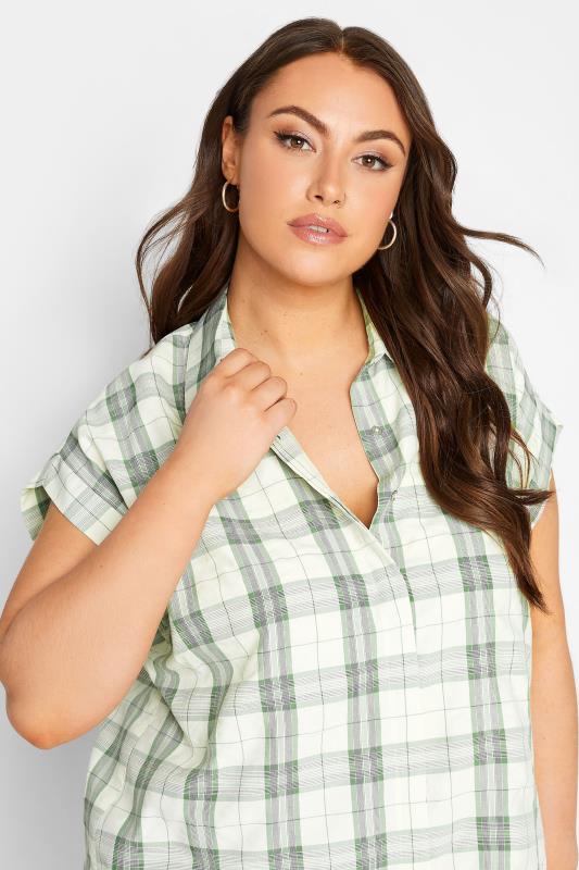 YOURS Plus Size Sage Green Check Print Collared Shirt | Yours Clothing 4