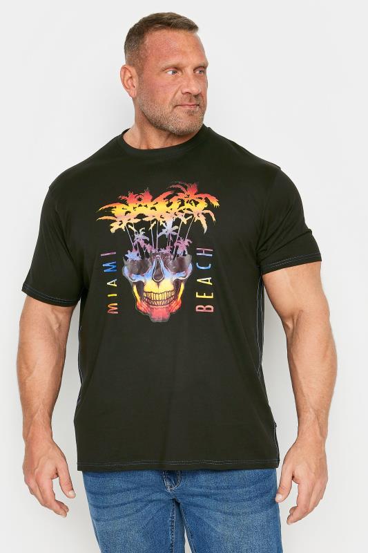 KAM Big & Tall Black 'Miami Beach' Skull Print T-Shirt | BadRhino 1