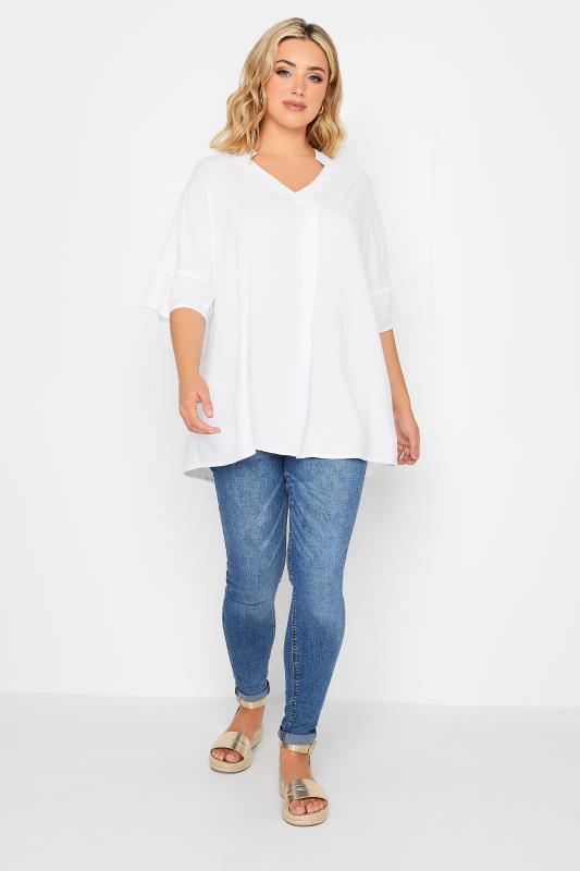 YOURS Curve Plus Size White Pleat Front Top | Yours Clothing  2