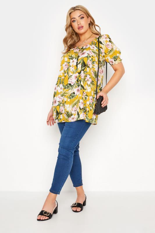 YOURS LONDON Curve Yellow Floral Longline Gypsy Top 2