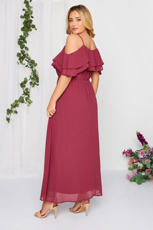 YOURS LONDON Plus Size Burgundy Red Bardot Ruffle Maxi Dress | Yours Clothing 4