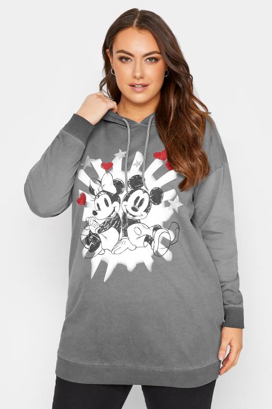  Grande Taille DISNEY Curve Grey Mickey & Minnie Mouse Hoodie
