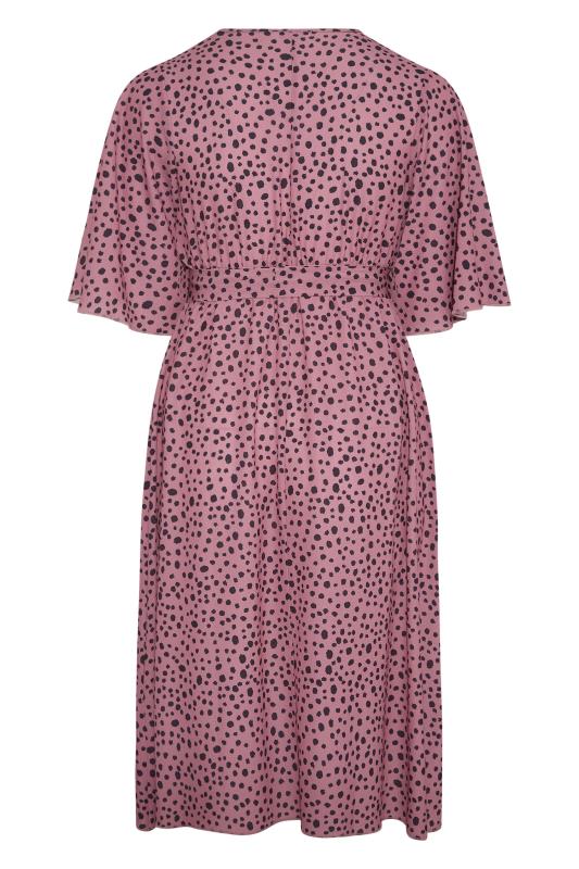 YOURS LONDON Curve Pink Dalmatian Print Midi Wrap Dress_BK.jpg