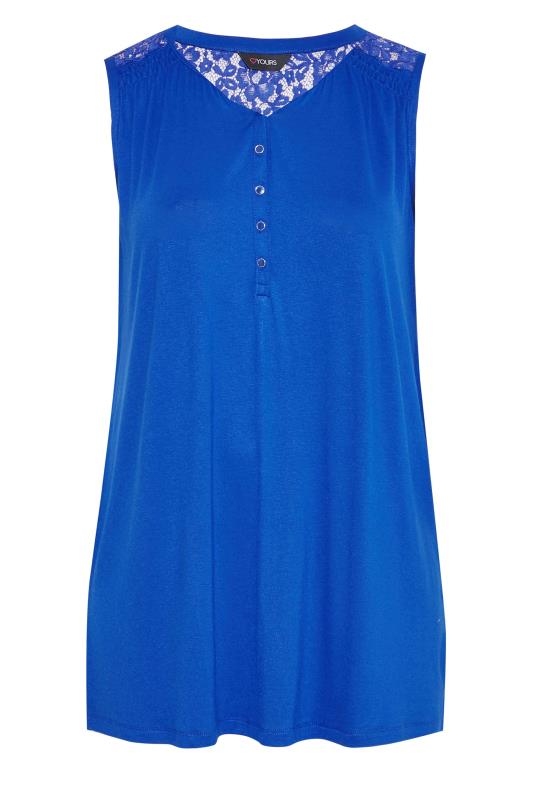 Plus Size Cobalt Blue Lace Insert Button Down Vest Top | Yours Clothing 5