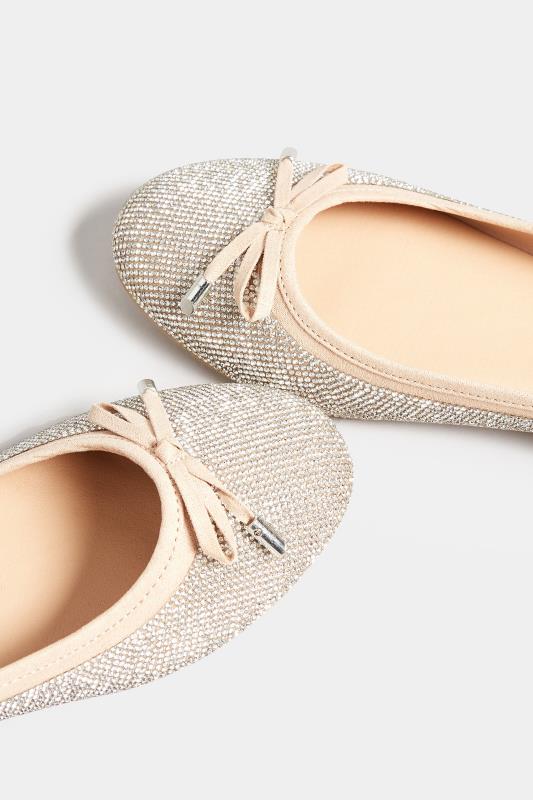 LTS Nude Diamante Embellished Ballerina Pumps In Standard Fit | Long Tall Sally 5