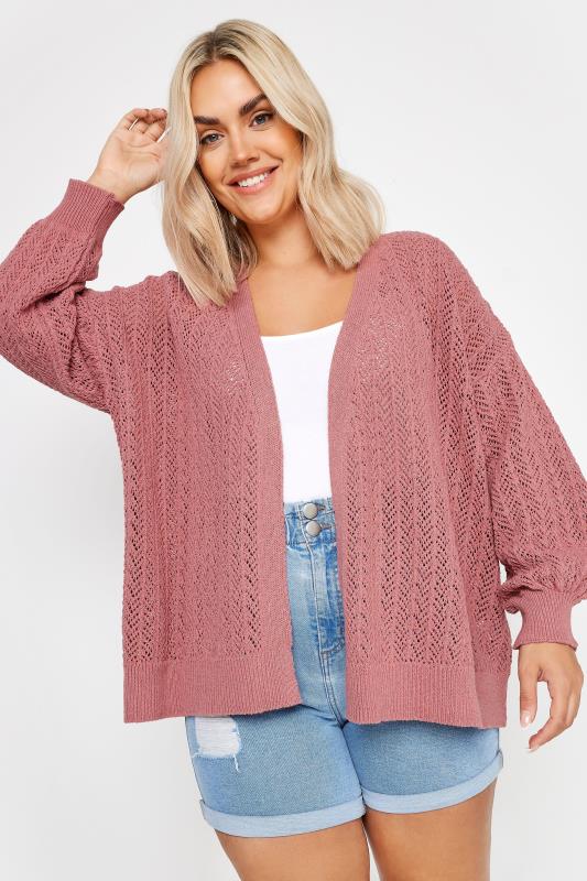 YOURS Plus Size Pink Pointelle Cardigan | Yours Clothing 4