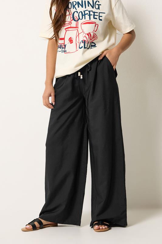 PixieGirl Petite Women's Black Beaded Wide Leg Trousers | PixieGirl 1