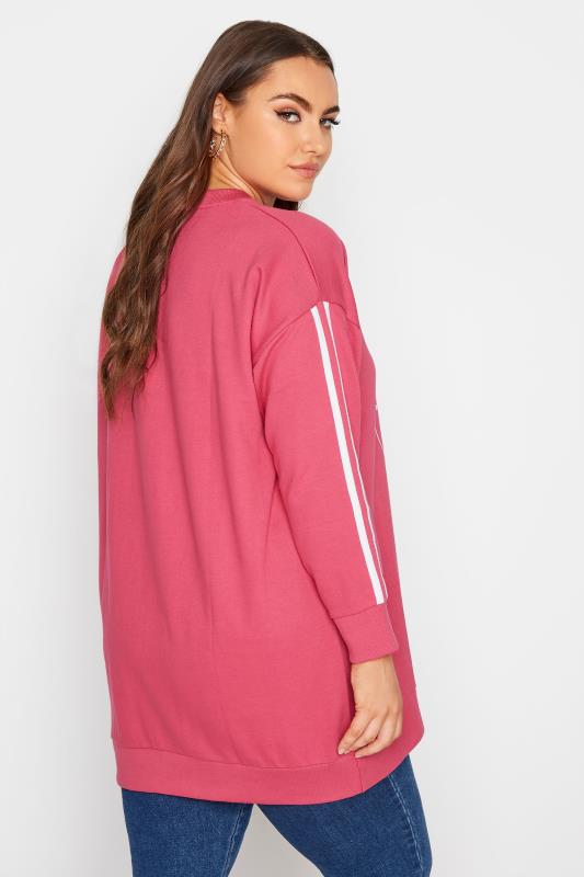 Plus Size Hot Pink 'NYC' Embellished Varsity Sweatshirt | Yours Clothing 3