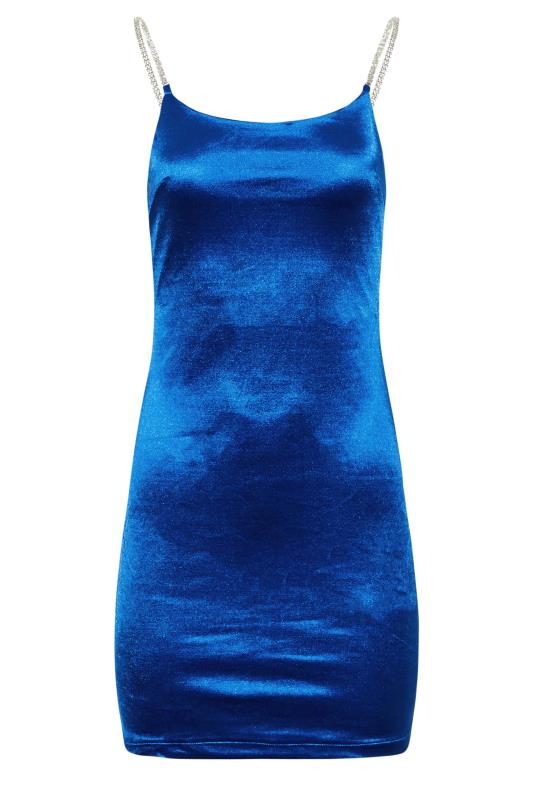 Petite Cobalt Blue Diamante Strap Satin Midi Slip Dress | PixieGirl 7