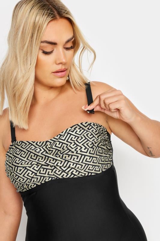 YOURS Plus Size Black Metallic Geometric Print Swimsuit | Yours Clothing 6