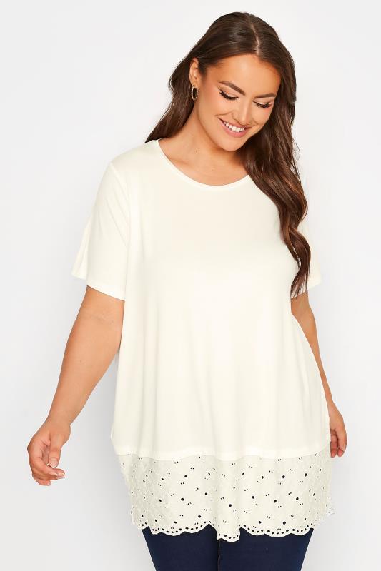 Plus Size White Lace Trim T-Shirt | Yours Clothing 1