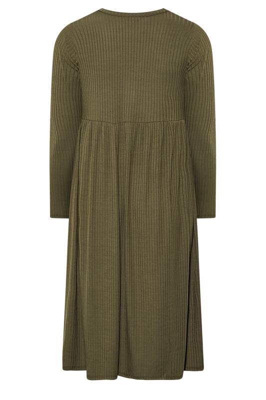 LIMITED COLLECTION Curve Khaki Green Ribbed Midaxi Dress 7