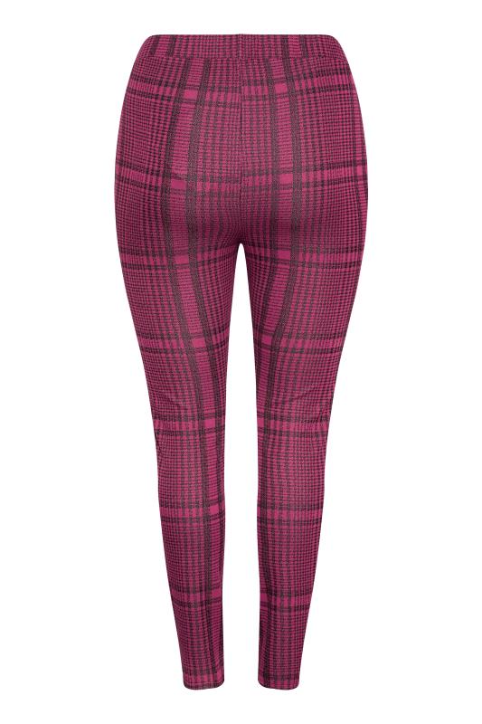 Curve Berry Pink Dogtooth Check Knitted Leggings_BK.jpg