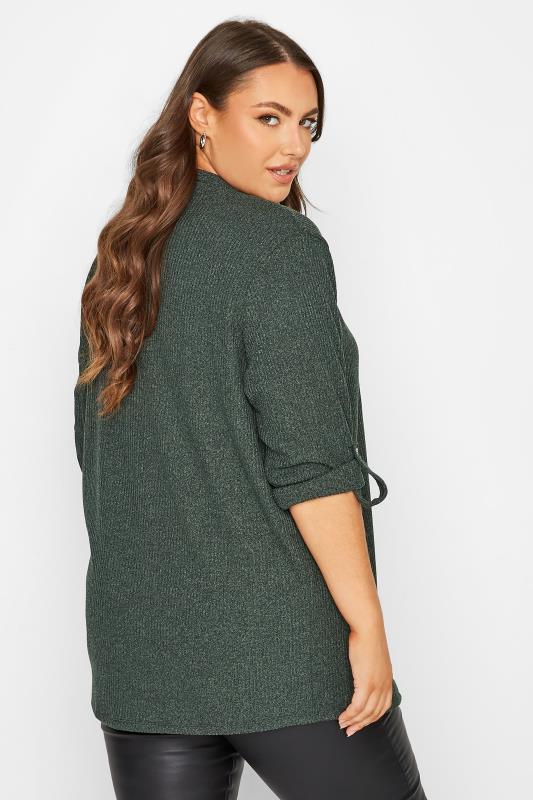 Plus Size Forest Green Ribbed Roll Tab Cardigan | Yours Clothing 3
