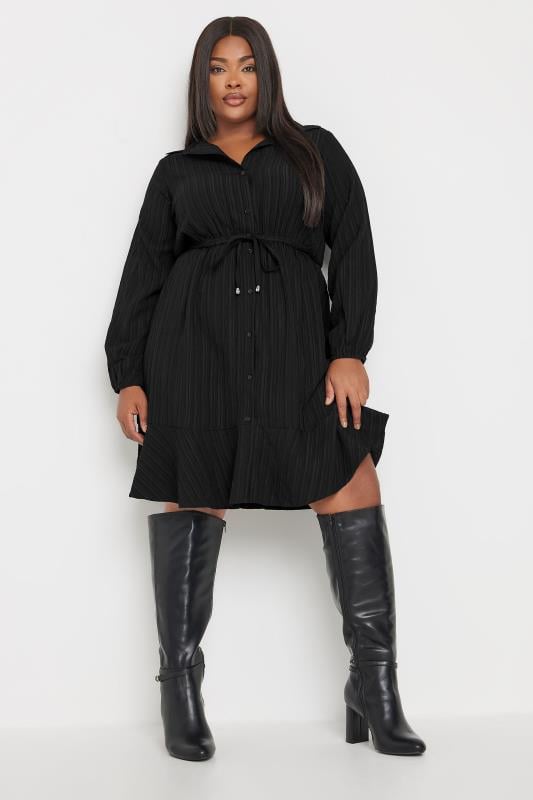 Plus Size  YOURS Curve Black Textured Stripe Shirt Dress