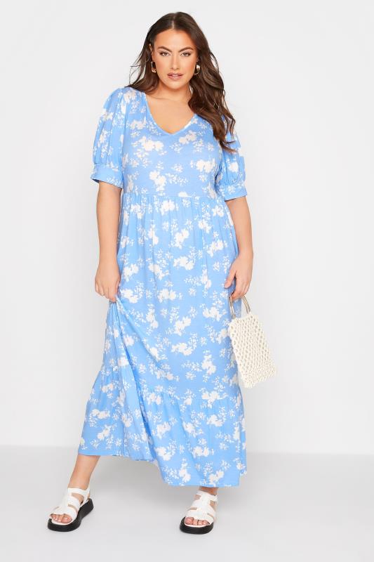 Plus Size Blue Floral V-Neck Maxi Dress | Yours Clothing 2