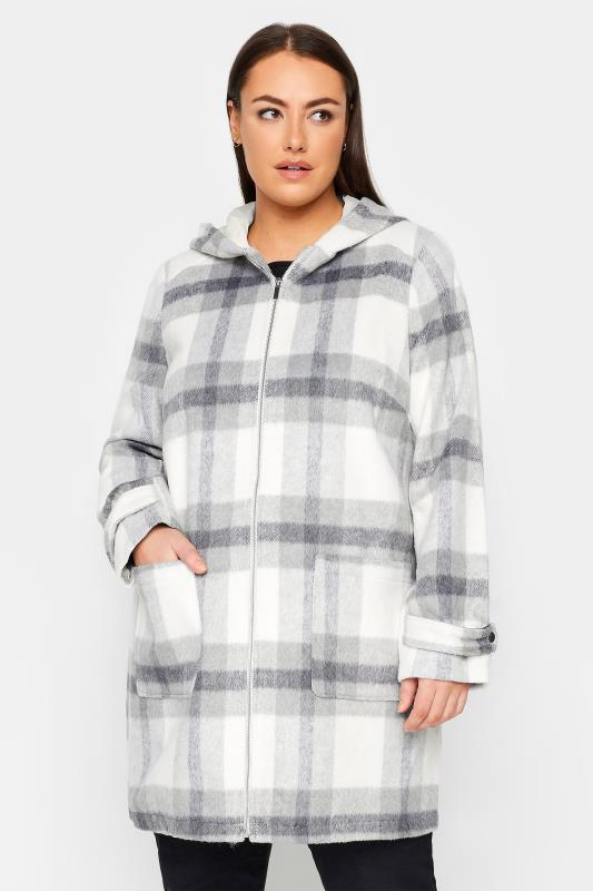 Plus Size  Evans Grey Check Hooded Jacket