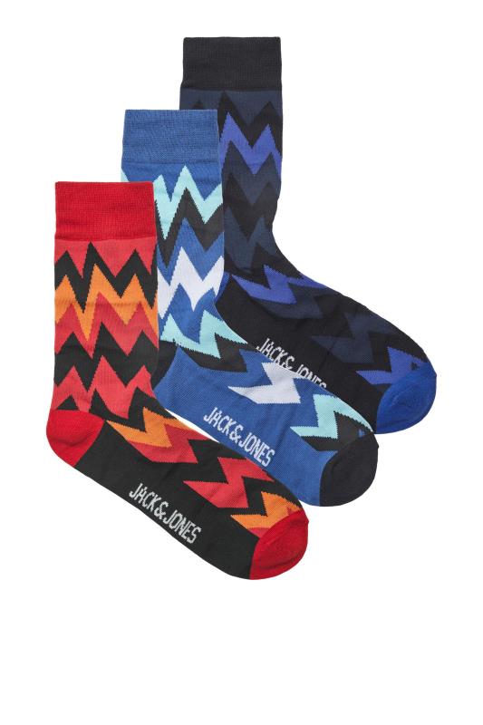  Grande Taille JACK & JONES 3 PACK Blue & Red Lightning Print Socks Gift Set