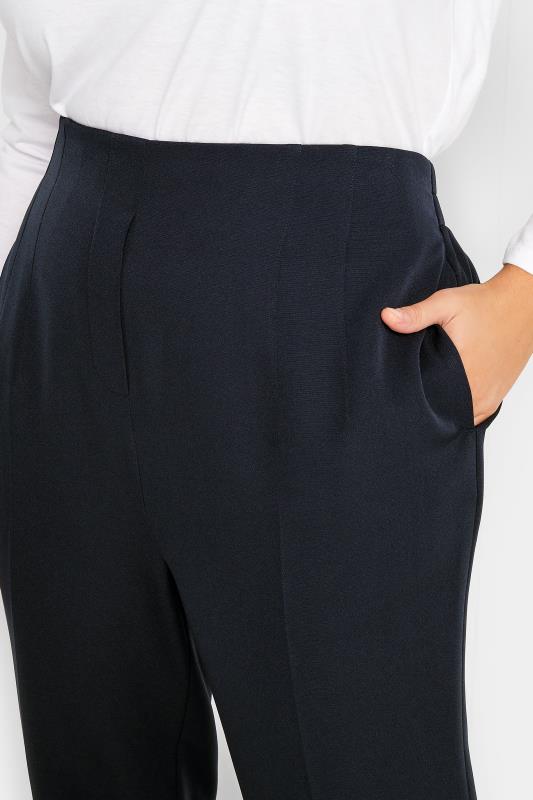 YOURS Curve Plus Size Navy Blue Darted Waist Tapered Trousers | Yours Clothing  3