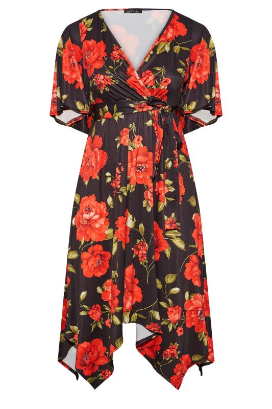 YOURS LONDON Plus Size Black & Red Floral Hanky Hem Dress | Yours Clothing 7