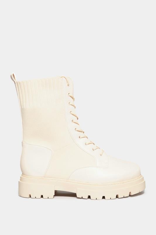 LIMITED COLLECTION Cream Sock Lace Up Boots In Wide E Fit & Extra Wide ...
