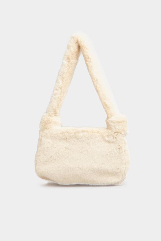 Plus Size Cream Faux Fur Knot Handle Bag | Yours Clothing 4