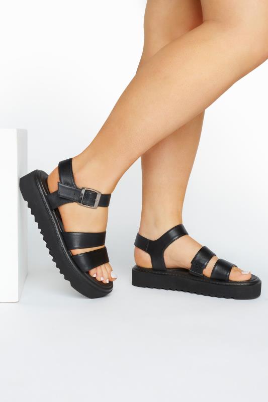 Limited Collection Black Chunky Strap Sandals In Extra Wide Fit Long Tall Sally
