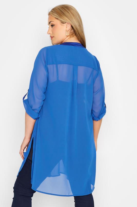 YOURS LONDON Plus Size Blue Satin Pocket Shirt | Yours Clothing 3