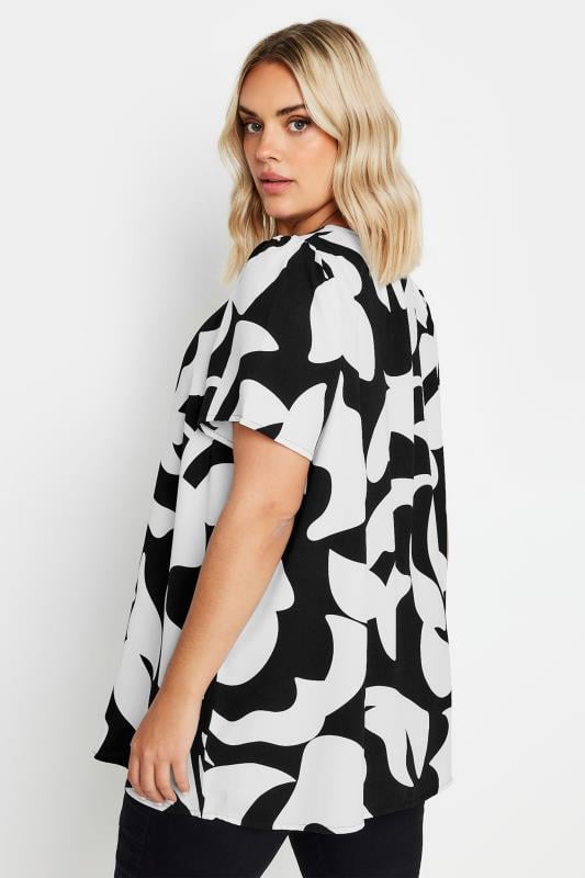 YOURS Plus Size Black & White Abstract Print Button Up Blouse | Yours Clothing 3