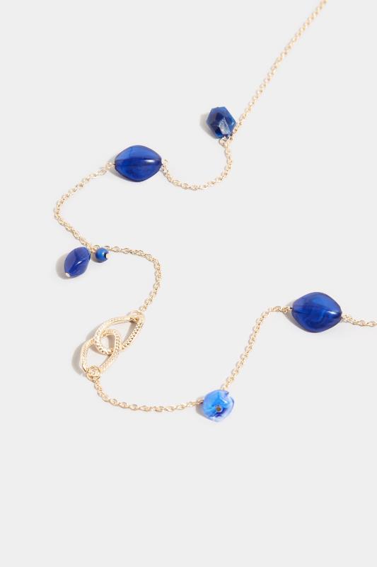 Gold & Blue Mixed Stone Long Necklace 3