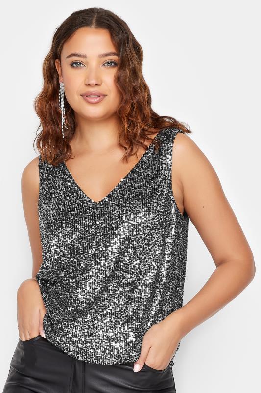 Tall  LTS Tall Silver Sequin V-Neck Cami Top