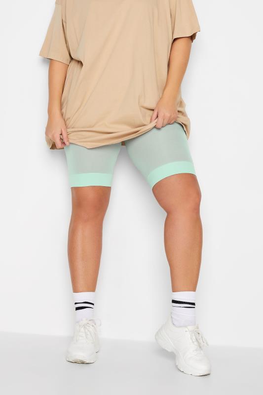 YOURS Plus Size Light Blue Anti Chafing High Waisted Shorts | Yours Clothing 1