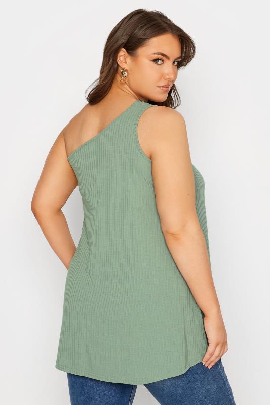 LIMITED COLLECTION Curve Sage Green Split Strap Ribbed Cami Top 3