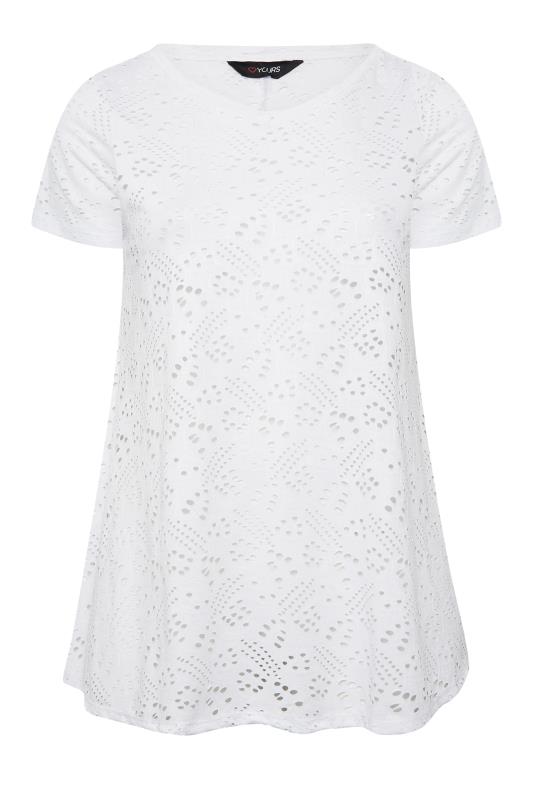 YOURS Curve Plus Size 2 PACK White & Pink Broderie Anglaise Swing V-Neck T-Shirt | Yours Clothing  12