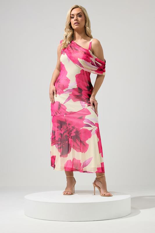  YOURS LONDON vestido blanco con estampado floral difuminado y hombros drapeados