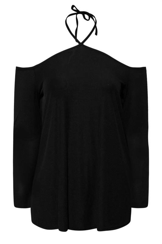 LIMITED COLLECTION Plus Size Black Tie Neck Cold Shoulder Top | Yours Clothing 7