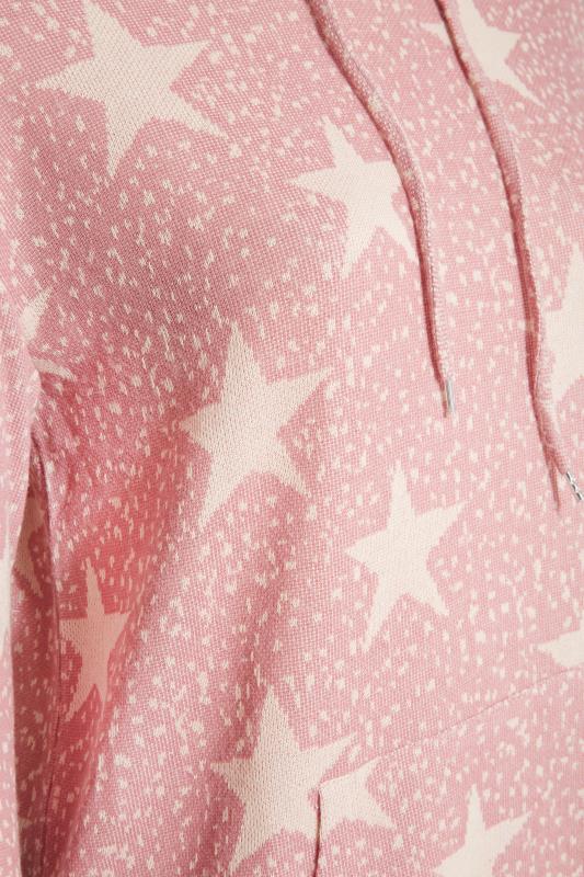 Curve Pink Star Print Knitted Hoodie_S.jpg